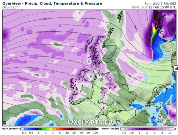 Wintry showers with snow on Sunday